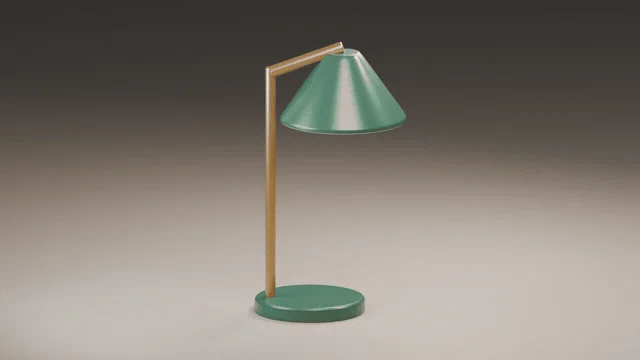 Настольная лампа зеленого цвета с золотистой основой, созданная в Blender