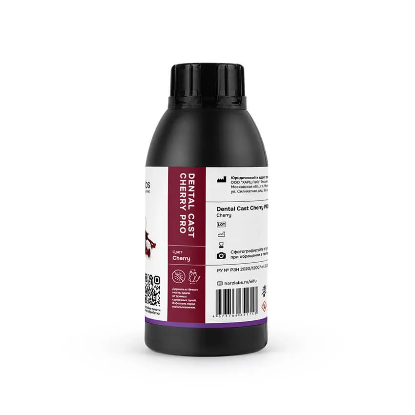 Фотополимерная смола HARZ Labs Dental Cast Cherry PRO, вишневая, полупрозрачная (0,5 кг)