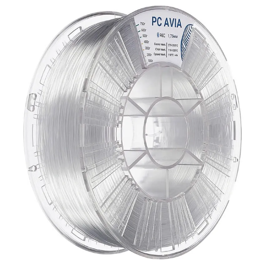 Катушка пластика REC PC AVIA 1.75мм 0.75 кг, прозрачная