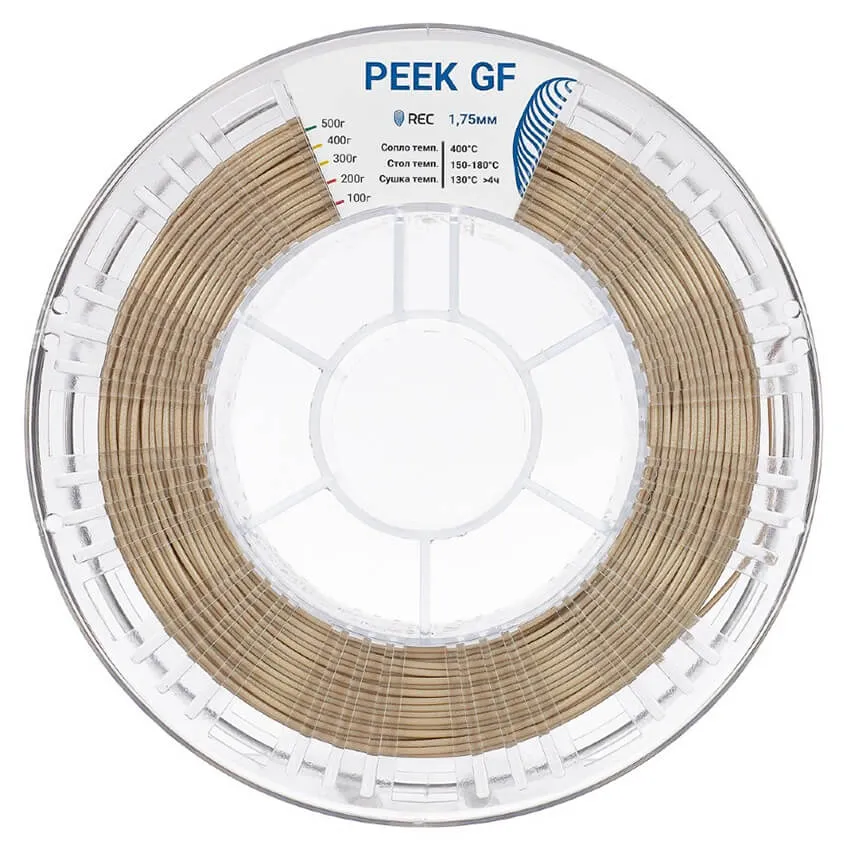 Катушка пластика REC PEEK GF 1.75мм 0.5 кг, натуральная
