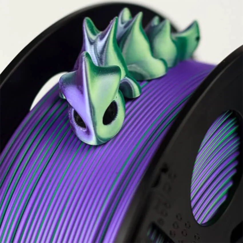 Катушка трёхцветного PLA-шелк пластика Bestfilament 1.75 мм 1кг., фиолетовый-зеленый-флуоресцентный