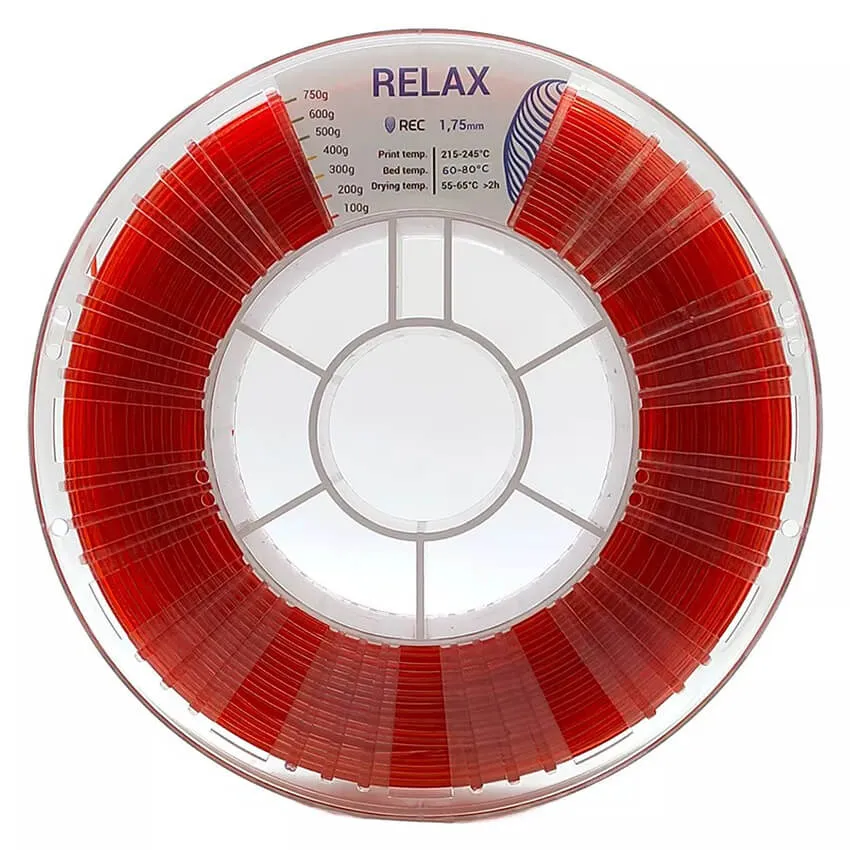 Катушка пластика REC RELAX (PETG) 1.75мм 0,75 кг, прозрачная красная