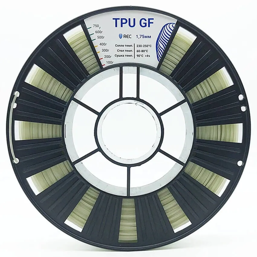 Катушка пластика REC TPU GF 1.75мм 0.75 кг, натуральная