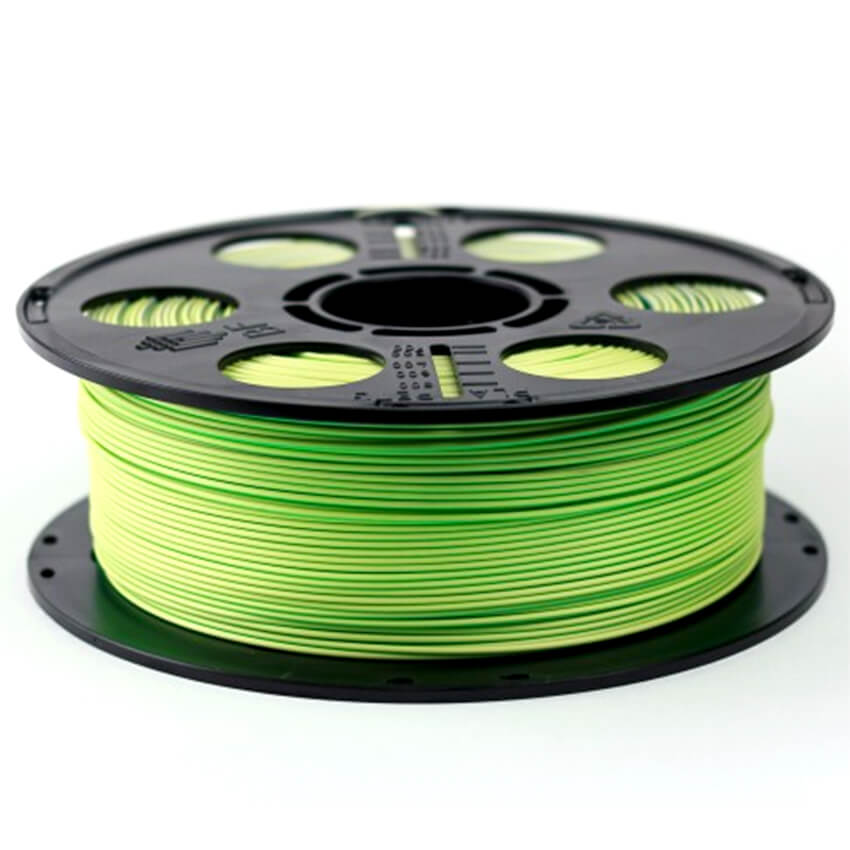 Катушка трёхцветного PLA-шелк  пластика Bestfilament 1.75 мм 1кг., желтый-зеленый-серебро