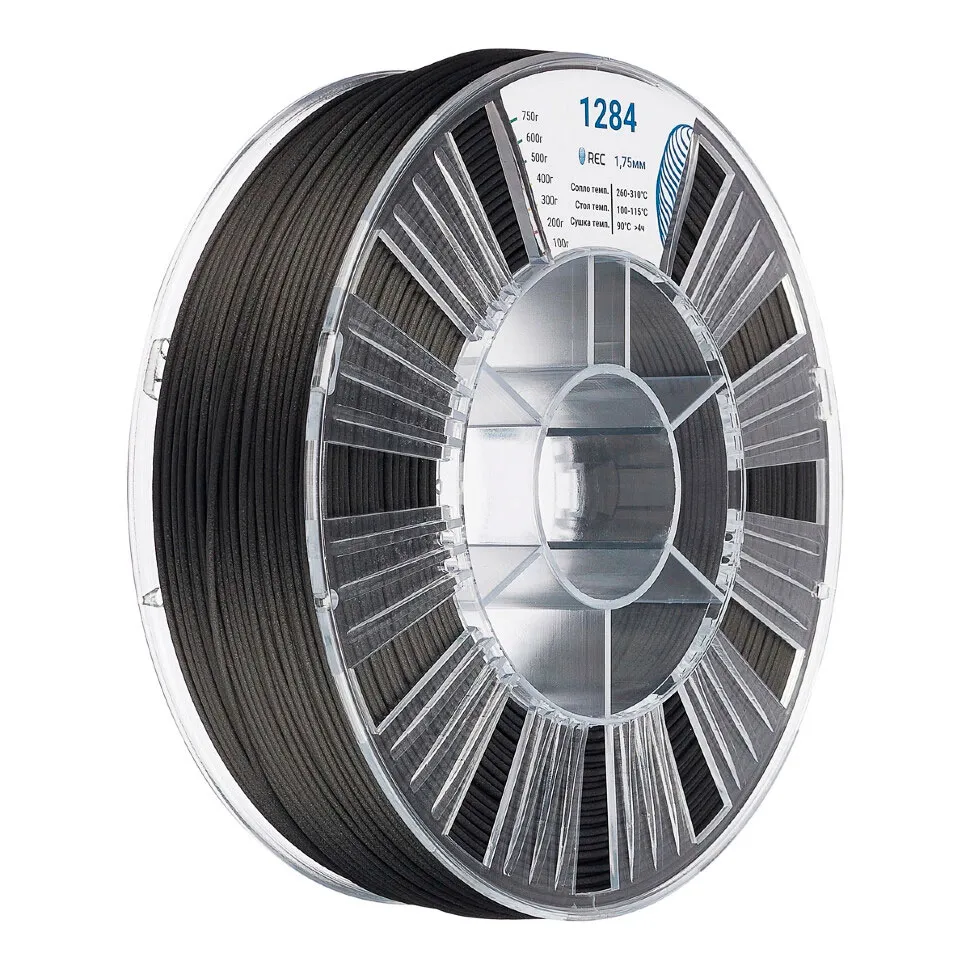Катушка пластика REC Printamid 1284 (PA12+CF) 1.75мм, 750 гр., черная