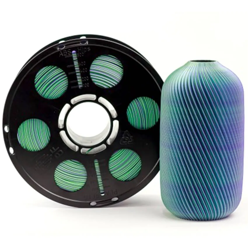 Катушка трёхцветного PLA-шелк пластика Bestfilament 1.75 мм 1кг., фиолетовый-зеленый-флуоресцентный