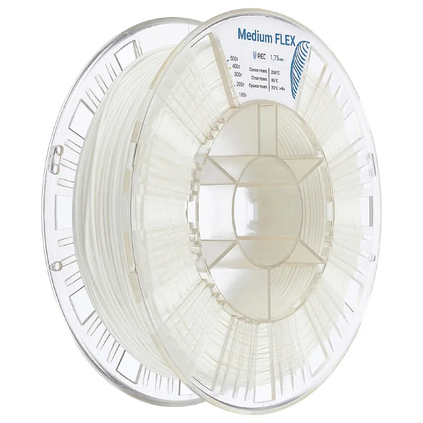 Катушка пластика REC Medium Flex 1.75мм 0.5 кг, белая
