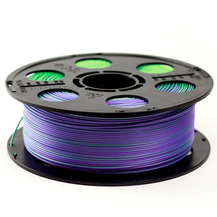 Катушка трёхцветного PLA-шелк пластика Bestfilament 1.75 мм 1кг., фиолетовый-зеленый-флуоресцентный