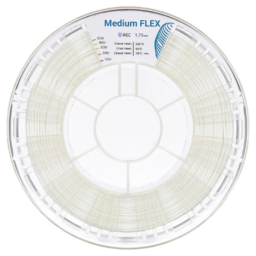 Катушка пластика REC Medium Flex 1.75мм 0.5 кг, белая