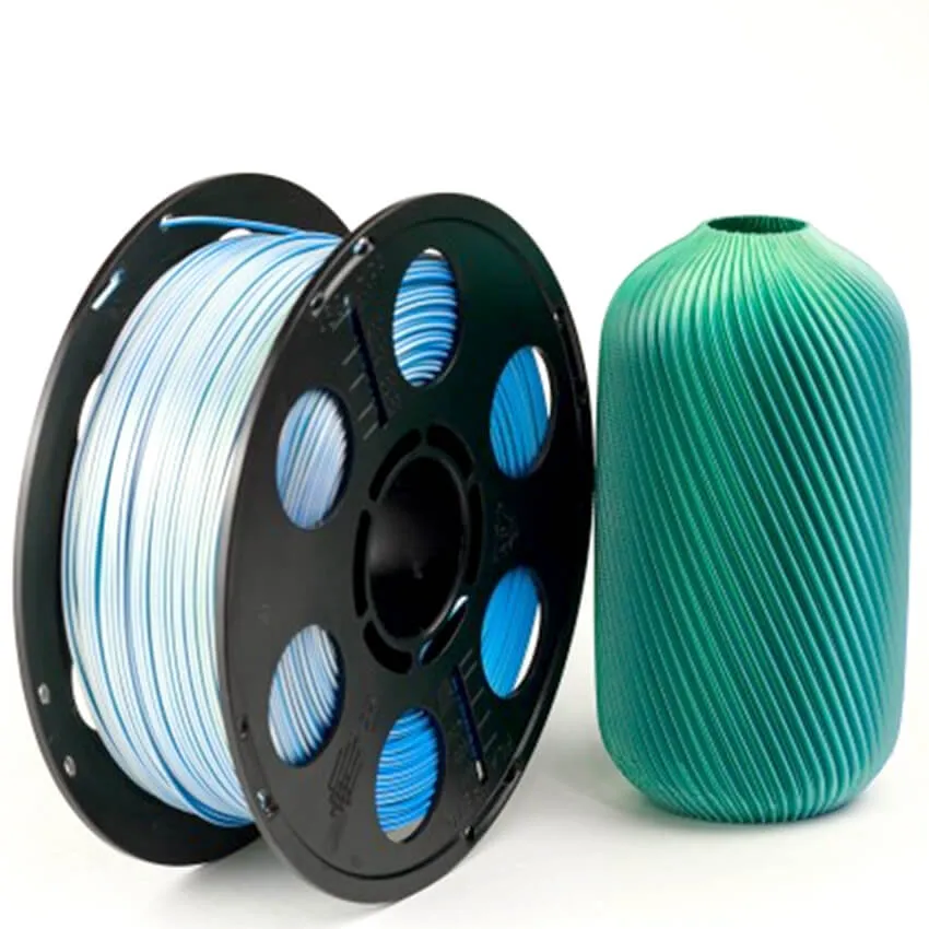 Катушка трёхцветного PLA-шелк  пластика Bestfilament 1.75 мм 1кг., синий-зеленый-серебро