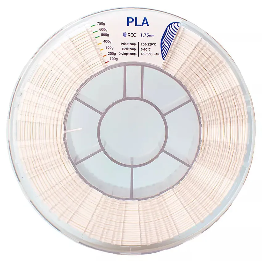 Катушка пластика REC PLA 1.75мм 0,75 кг, белая