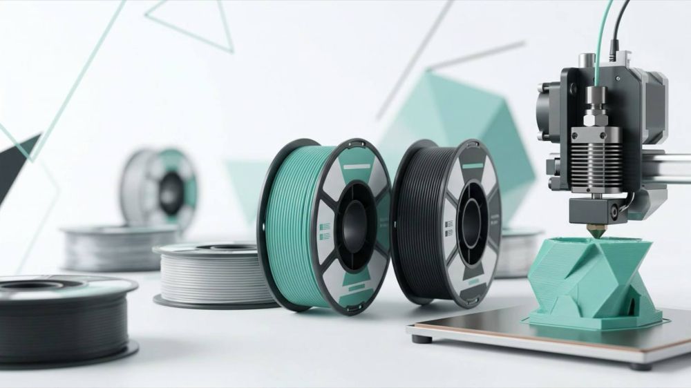 Разноцветные катушки филамента — материалы для 3D-печати