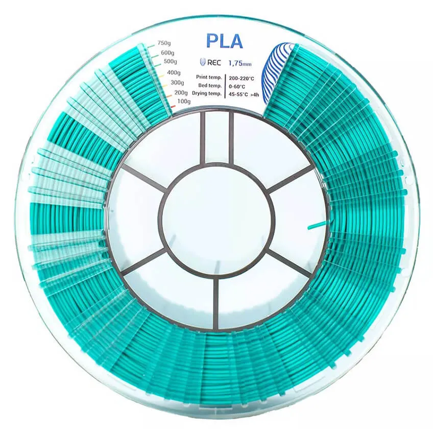 Катушка пластика REC PLA 1.75мм 0,75 кг, бирюзовая