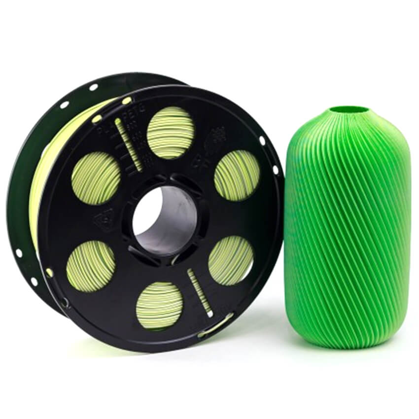 Катушка трёхцветного PLA-шелк  пластика Bestfilament 1.75 мм 1кг., желтый-зеленый-серебро