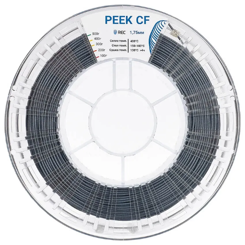 Катушка пластика REC PEEK CF 1.75мм 0.25 кг, серая