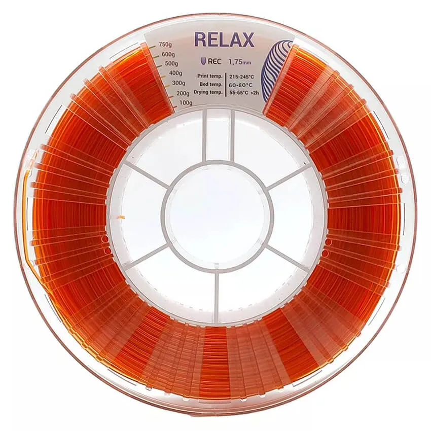 Катушка пластика REC RELAX (PETG) 1.75мм 0,75 кг, прозрачная янтарная