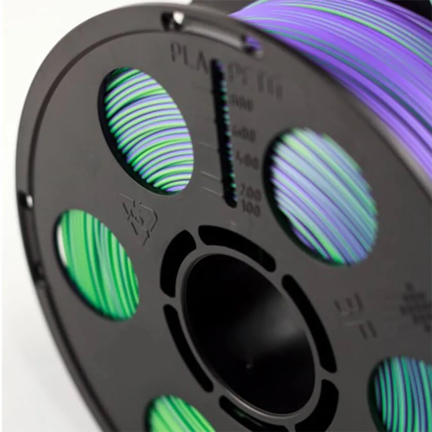 Катушка трёхцветного PLA-шелк пластика Bestfilament 1.75 мм 1кг., фиолетовый-зеленый-флуоресцентный