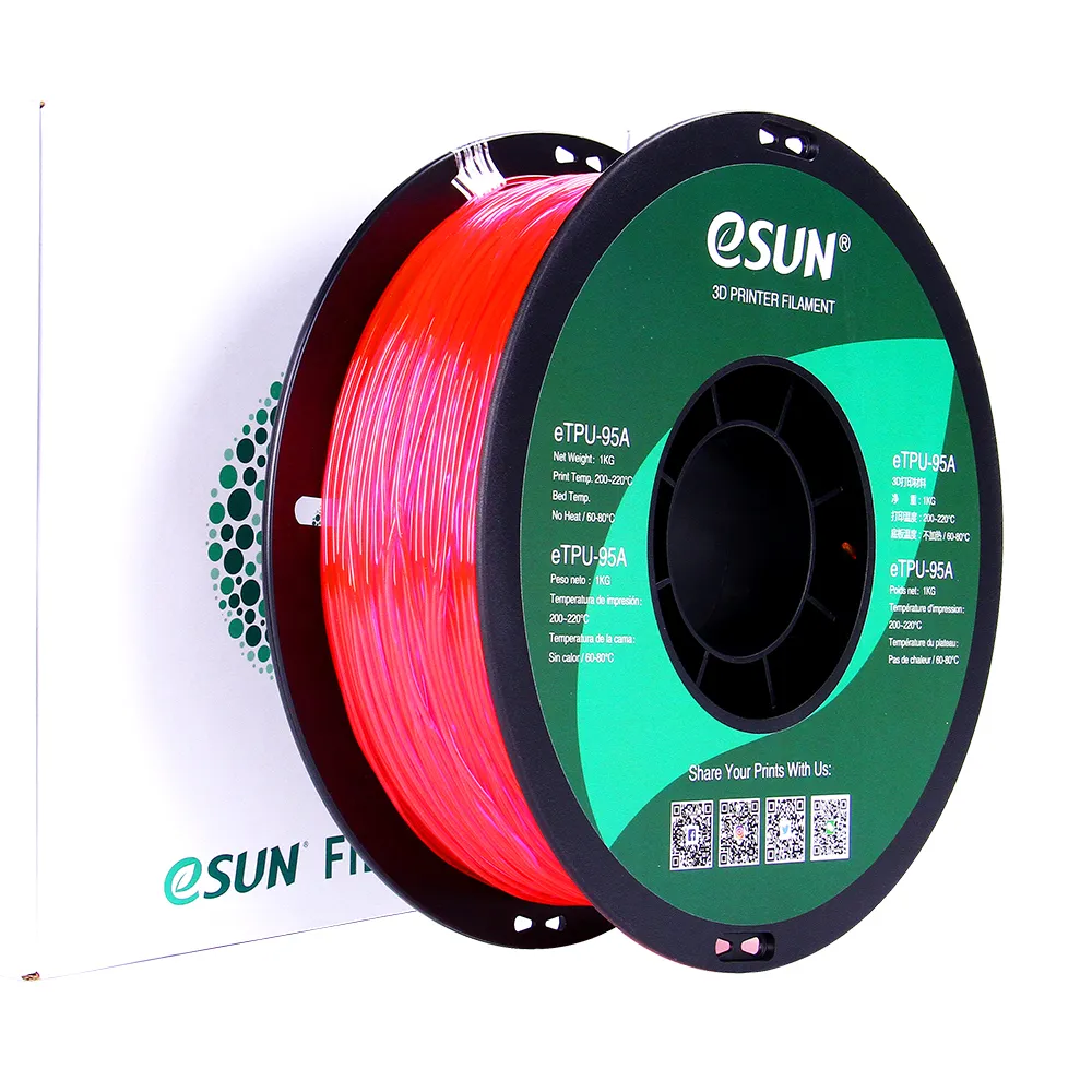 Катушка пластика eTPU-95A Esun, 1.75 мм, 1 кг, прозрачно розовая