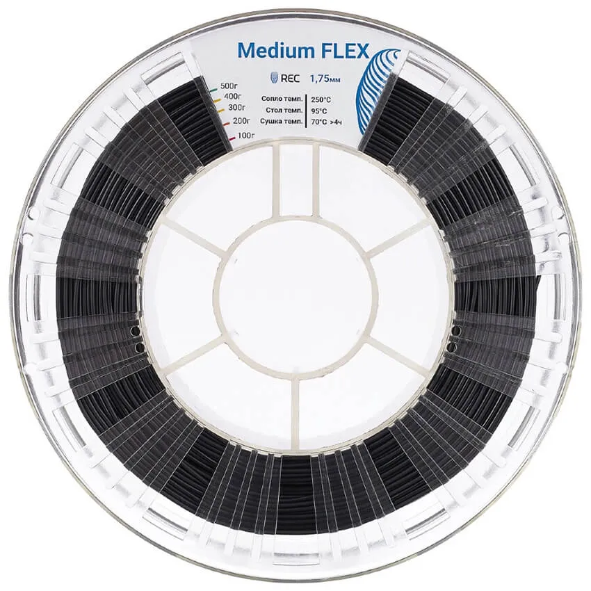 Катушка пластика REC Medium Flex 1.75мм 0.5 кг, черная