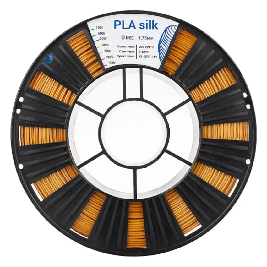 Катушка пластика REC PLA Silk 1.75мм  0.75 кг, темное золото