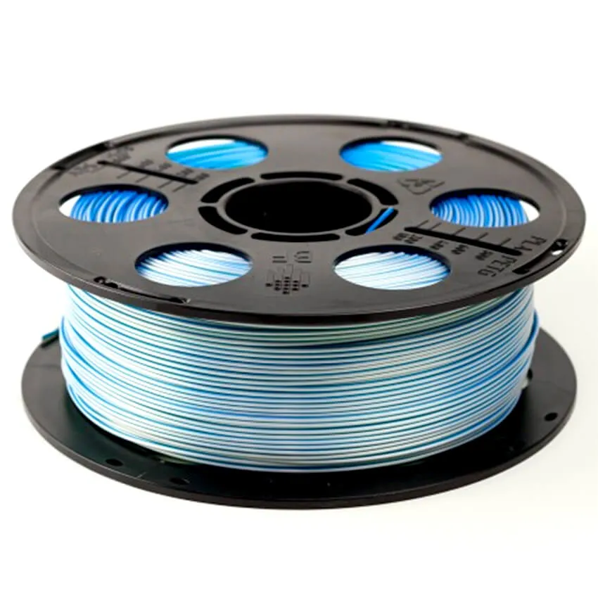 Катушка трёхцветного PLA-шелк  пластика Bestfilament 1.75 мм 1кг., синий-зеленый-серебро