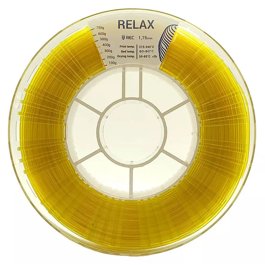 Катушка пластика REC RELAX (PETG) 1.75мм 0,75 кг, прозрачная желтая